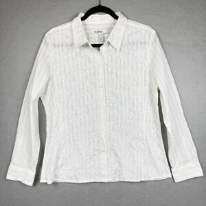 Vtg Realities 100% Cotton Long Sleeve Shirt Button Up White Embroidered Sz 14